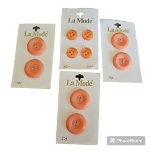 3/$30 VTG LA MODE Peach Acrylic Four Hole Buttons 7/8" and 5/8"